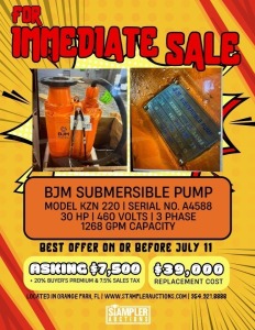 BJM KZN220 SUBMERSIBLE PUMP - FOR IMMEDIATE SALE
