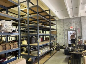 SECTIONS SHELVING - 7 SHELVES EACH - 12'H x 6'W x 24''D - WITH 1- SKID PARTICLE BOARD UPRIGHTS & 1- SKID UPRIGHTS / PARTS