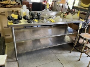 STAINLESS STEEL TABLE WITH LOWER & MIDDLE STAINLESS STEEL SHELVES - 2'x6'