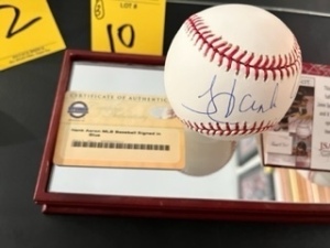 AUTOGRAPHED BALLS IN CASE - MICKEY MANTLE / HANK AARON / WILLIE MAYS (CERTIFICATE OF AUTHENTICITY ON AARON & MAYS / NO COA ON MANTLE)