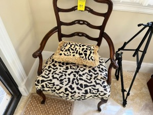 PROVINCIAL CHAIR WITH BLACK & BEIGE SEATS & MATCHING THROW PILLOW