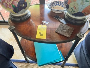 OVAL TABLE WITH 2 SHELVES ON CASTERS - 24''H