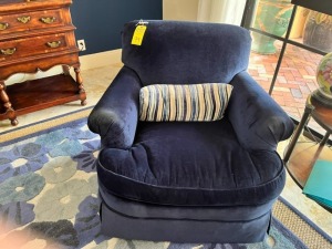 BLUE & RATTAN CLUB CHAIR