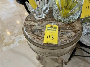 ROUND PEDESTAL TABLE WITH MARBLE TOP & 3 LEGS - 14'' ROUND x 29''H