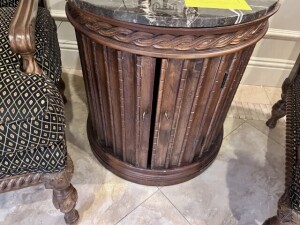 SIDE TABLE WITH STONE TOP & 2 DOORS - 25'' ROUND