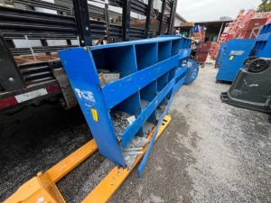 BLUE WOOD STORAGE BINS WITH CONTENTS - PVC FITTINGS, STEEL COUPLINGS, ETC