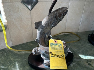 BRONZE TROUT TABLE LAMP WITH SHADE