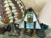 ASSORTED DESK LAMPS - 1- BRASS / 2- TIFFANY STYLE / 1- BRONZE BIRDS - 4