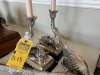 ASSORTED PEWTER PIECES - 2- FISH CANDLESTICK HOLDERS / 2- PHEASANT STATUES - 2