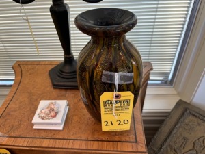 BROWN & YELLOW GLASS VASE - 10'' TALL