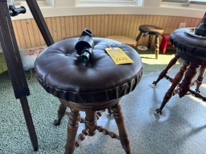 ANTIQUE WOOD & LEATHER STOOLS