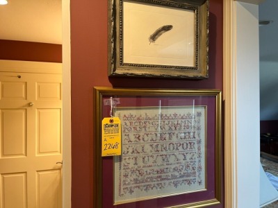 FRAMED ARTWORK - 1- FRANK HOWELL 1971 / 1- ALPHABET STITCHING