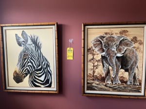 FRAMED CANVAS ARTWORK - ZEBRA / ELEPHANT - SIGNED WALCUT