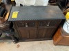 SMALL WALL TABLE WITH BLACK TOP & 2 DOORS - 28x30x12