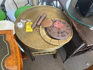 WOOD & BRASS CIRCULAR END TABLE