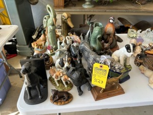 ASSORTED ANIMAL FIGURINES - PORCELAIN, GLASS, BRASS, ETC