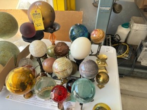 ASSORTED DECOR SPHERES - MARBLE, GLASS, ETC (SOME WITH STANDS)