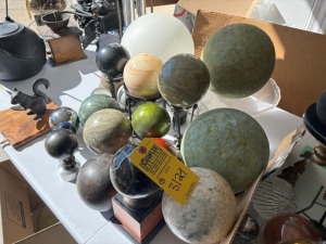 ASSORTED DECOR SPHERES - MARBLE, GLASS, ETC (SOME WITH STANDS)