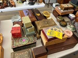 ASSORTED STORAGE BOXES - WOOD, BRASS, ETC