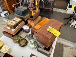 ASSORTED STORAGE BOXES - CERAMIC, WOOD, ETC