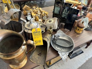 ASSORTED BRASS DECOR, CLOCKS, ETC