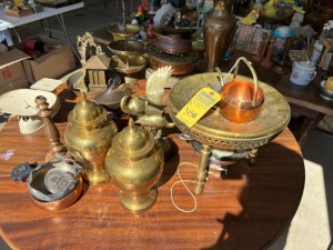 ASSORTED DECOR, STONE FIGURES, POTS, ETC