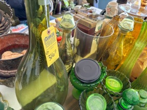 ASSORTED LARGE GREEN GLASS VASES