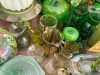 GREEN GLASS POURERS, MUGS, VASES, ETC - 2