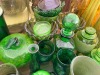 GREEN GLASS POURERS, MUGS, VASES, ETC - 7