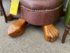 LEATHER OTTOMAN WITH TURTLE CARVED BASE - 2