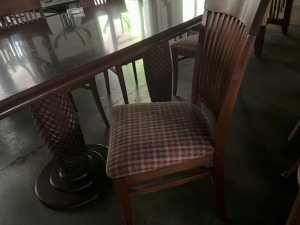 CHAIRS WITH RED & WHITE CUSHIONS