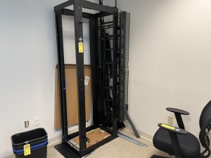 SERVER RACK WITH ASSORTED PARTS