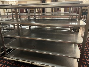 ALUMINUM ROLLING RACK WITH 4 SHELVES - 6' LONG