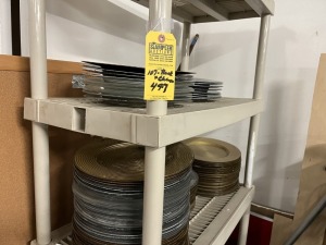 ASSORTED SILVER & GOLD CHARGERS - 13'' (WITH PLASTIC SHELF)