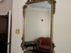 ASSORTED FURNITURE - 3- END TABLES / 1- RED LOVE SEAT (58'') / 1- FRAMED BEVELED MIRROR (49x27) - 5