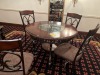 SUITE - 2- END TABLES / 1- ROUND TABLE (43'') WITH 4 CHAIRS / 1- BLACK COUCH (80'') / 2- WRITING TABLES / 4- STOOLS / 1- COAT RACK - 6