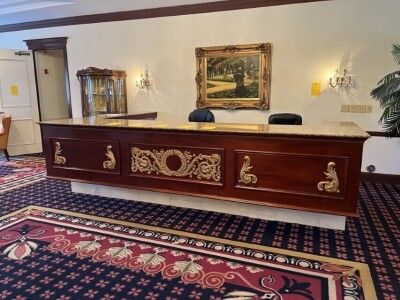 RECEPTION DESK WITH STONE TOP - 42''H x 153''W x 105''D