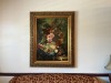 LARGE FRAMED ARTWORK - 3 FLOWERS / 1 LADY & MAN IN GARDEN - 2