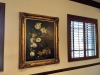 LARGE FRAMED ARTWORK - 3 FLOWERS / 1 LADY & MAN IN GARDEN - 4