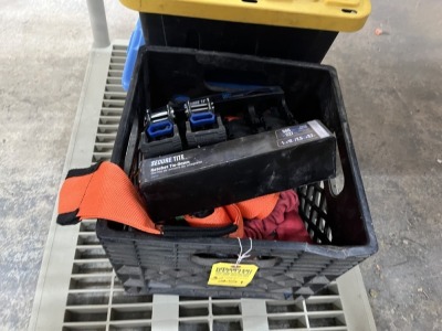 CRATES WITH CONTENTS - TIE DOWN STRAPS, BUNGEE CORDS, ETC ***TOOLS / EQUIPMENT LOCATION***