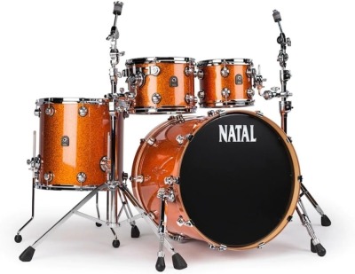 Natal KMA-UFX-OR1 Maple Originals US Fusion X Shell Pack 4 Piece Drum Set --- 10'' x 6.5'' Rack Tom / 12'' x 7'' Rack Tom / 16'' x 14'' Floor Tom / 22'' x 18'' Bass Drum - Orange Sparkle Finish (New) (Retail Price $1,899.99)