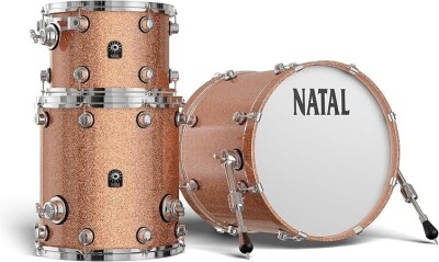 Natal KTW-TJ-CPS1 Caf Racer Traditional Jazz Shell Pack 3 Piece Drum Set --- 12'' x 8'' Rack Tom / 14'' x 14'' Floor Tom / 18'' x 14'' Bass Drum - Champagne Sparkle Finish (New) (Retail Price $1,399.99)