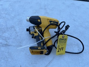 TOOLS - DEWALT DCF787 1/4'' CORDLESS IMPACT DRIVER (NO BATTERY) (GOOD CONDITION) / WAGNER 0503655 CORDED HEAT GUN (VERY GOOD CONDITION)