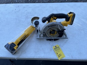 DEWALT TOOLS - DCG412 4 1/2'' / 5'' GRINDER WITH BATTERY / DCS391 6 1/2'' CIRCULAR SAW WITH BATTERY (BOTH VERY GOOD CONDITION)