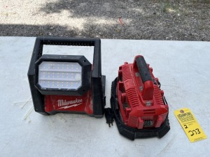 MILWAUKEE TOOLS - 48-59-1806 SIX PACK SEQUENTIAL CHARGER / 2366-20 ROVER DUAL POWER FLOOD LIGHT --- NO BATTERIES (BOTH GOOD CONDITION)