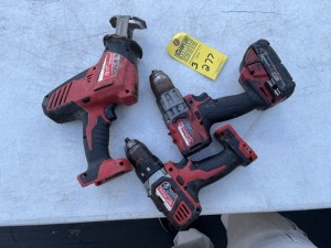 MILWAUKEE TOOLS - 2803-20 1/2'' DRILL WITH BATTERY / 2606-20 1/2'' DRILL / 2625-20 HACKZALL RECIPROCATING SAW (ALL FAIR CONDITION)