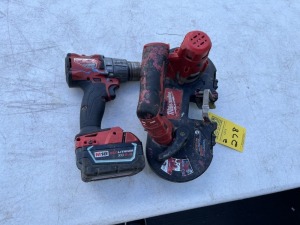 MILWAUKEE TOOLS - 2422-20 BAND SAW - NO BATTERY / 2804-20 1/2'' HAMMER DRILL WITH BATTERY (BOTH FAIR CONDITION)