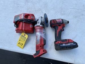 MILWAUKEE TOOLS - 2656-20 1/4'' IMPACT DRIVER WITH BATTERY & CHARGER / 2680-20 4 1/2'' CUT-OFF GRINDER - NO BATTERY (BOTH VERY GOOD CONDITION)