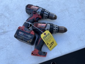 2 MILWAUKEE 2602-20 1/2'' HAMMER DRILLS - NO BATTERIES (BOTH GOOD CONDITION)