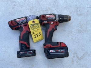 MILWAUKEE TOOLS - 2462-20 1/4'' IMPACT DRIVER WITH BATTERY / 2606-20 1/2'' DRILL WITH BATTERY (BOTH GOOD CONDITION)